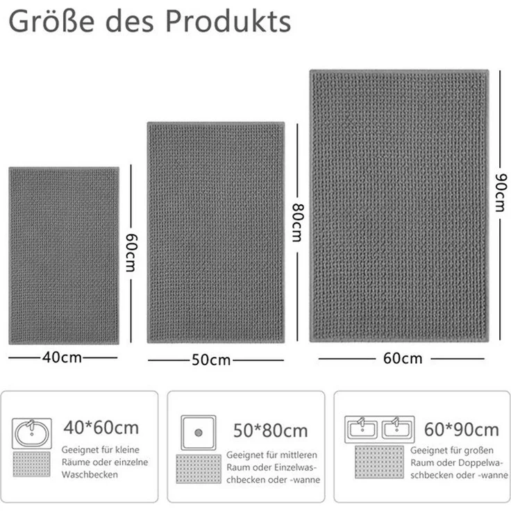 TUWENA Badematte Weich Chenille Badezimmerteppich, Badteppich rutschfest Waschbar, 40*60cm – Bild 4