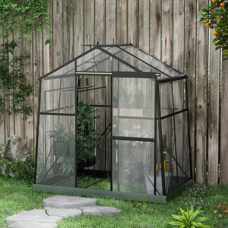Outsunny Gewächshaus, Aluminiumlegierung, Polycarbonat, Schwarz, 192L x 131B x 203H cm – Bild 2