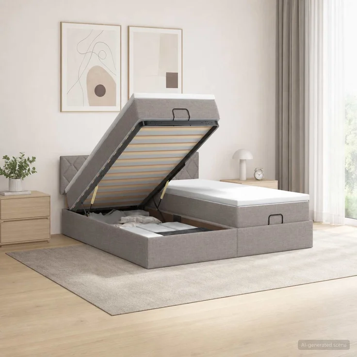 vidaXL Ottoman-Bett mit Matratze und LED Taupe 180 x 200 cm Stoff 3457298 – Bild 4