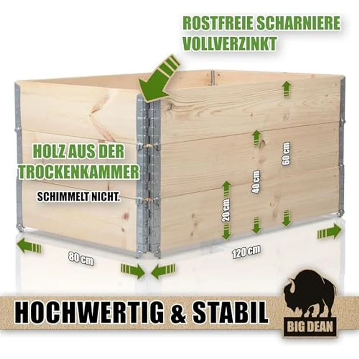 3 Stück Hochbeet für Garten Holz Beet Hochbeete-Kit Palettenrahmen 120x80 cm – Bild 2