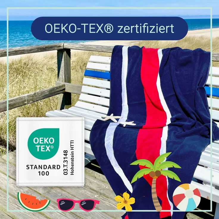 ZOLLNER Strandtuch XXL aus Baumwolle, 100x200 cm, blau-rot-weiß gestreift – Bild 4
