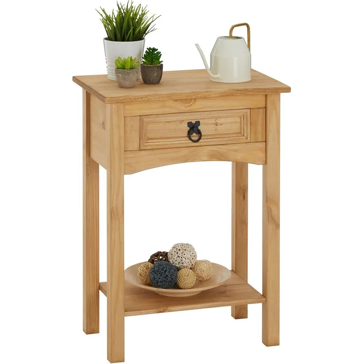 CARO-Möbel Konsolentisch Salsa im Mexiko Stil, Kleiner Beistelltisch aus massiver Kiefer, Anrichte mit 1 Schublade gebeizt und gewachst