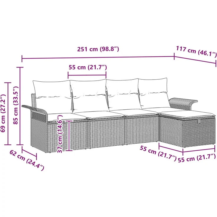 vidaXL Gartensofa-set 5 stk. Grau und Marineblau Poly-Rattan 3358864 – Bild 9