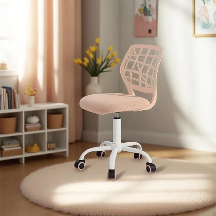 FurnitureR Kinder Schreibtischstuhl, höhenverstellbarer Drehstuhl mit kleinem Loch Rückenlehne Design, geeignet für Kinderzimmer oder Arbeitszimmer, rosa Plica – Bild 1