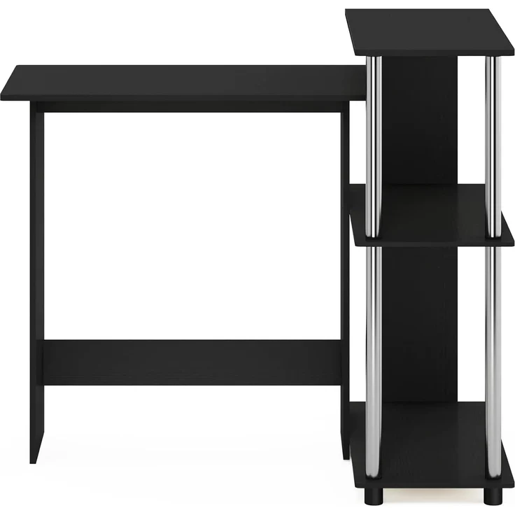 Furinno Abbott Eck-Computertisch mit Bücherregal, Americano, Edelstahlrohre – Bild 6