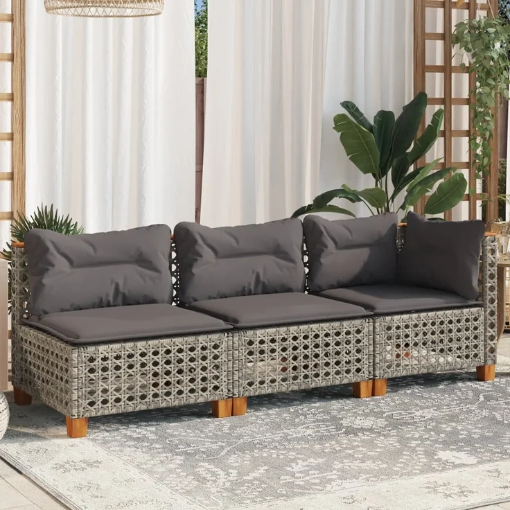 vidaXL Gartensofa mit Kissen 3-Sitzer Grau Poly Rattan 365942 – Bild 2