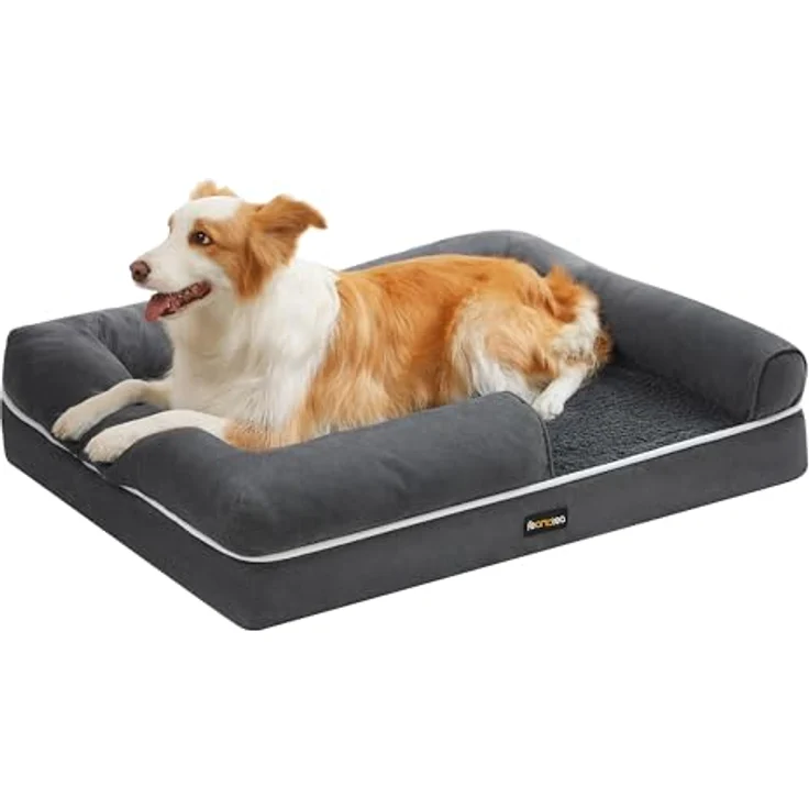Feandrea Orthopädisches Hundebett, Hundekissen, Hundekorb, weiche Polsterung, Hundesofa, erhöhte Ränder, Bezug abnehmbar und waschbar, 91 x 71 x 20 cm, rutschfeste Unterseite, dunkelgrau PGW076G01 – Bild 2
