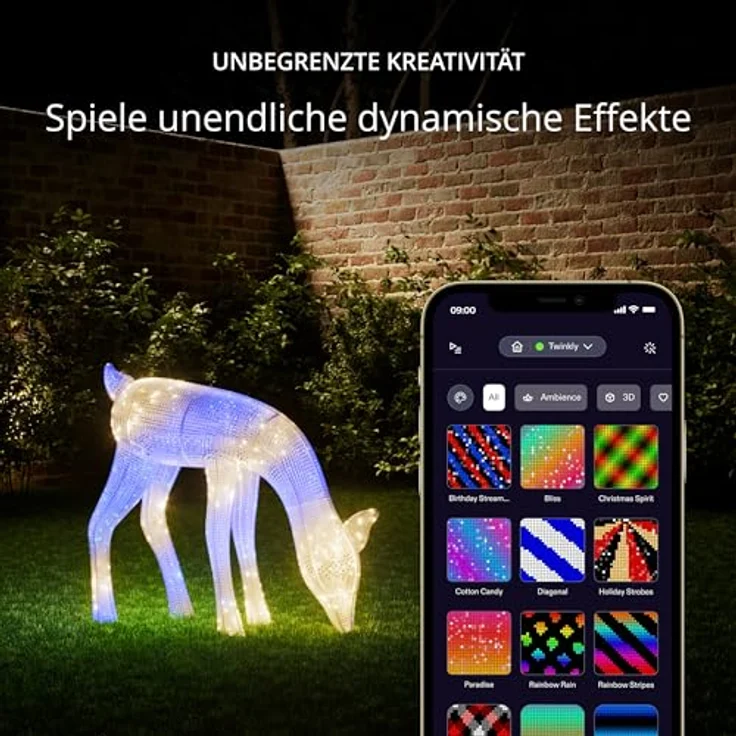 Twinkly Reindeers, LED-Leuchten in Rentierform für den Außenbereich, 160 RGB-LEDs und Warmweißes Licht, Höhe 75 cm, Kompatibel mit Alexa und Google Home, IP44, App-Steuerung, Weihnachtsbeleuchtung – Bild 5