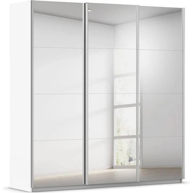 Rauch Möbel Kulmbach, Kleiderschrank mit Schwebetüren für Schlafzimmer, Kinderzimmer, Jugendzimmer, Garderobe, Flur, 3-türig, mit Spiegel, Zubehör Classic, Farbe Weiß, Breite 203 cm