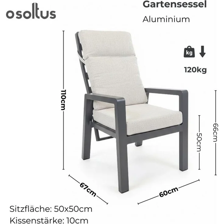 osoltus Gartensessel Alu Anthrazit wetterfest Palma II All Weather Olefin Beige – Bild 2