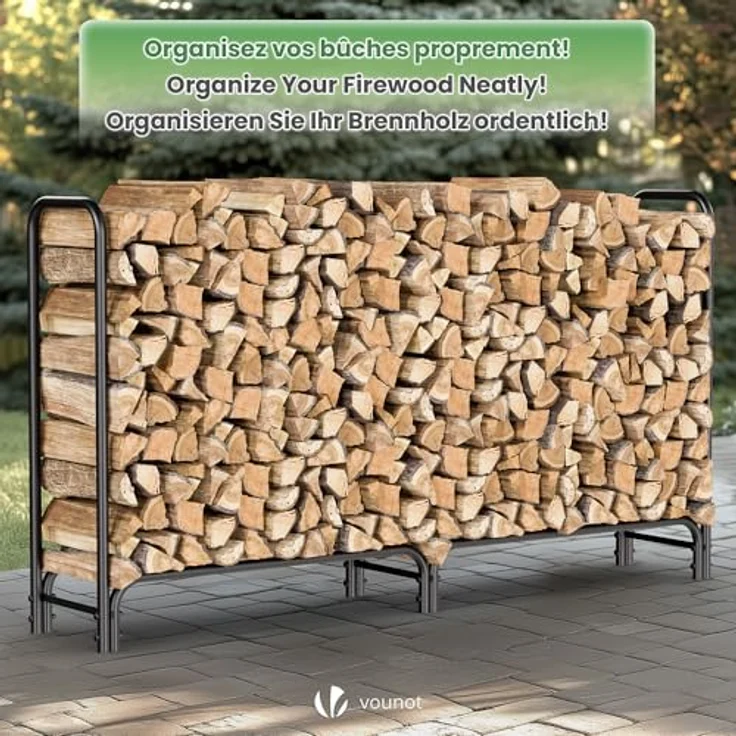 VOUNOT Kaminholzregal Aussen Metall, Brennholzregal Außen, Feuerholzregal Outdoor mit wasserdichte Abdeckung, 200 x 116 x 36 cm – Bild 3