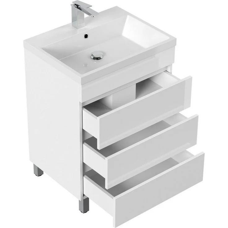 Posseik Badmöbel-Set Stand-Badmöbel Waschplatz "Fellini 70" weiß Hochglanz – Bild 2