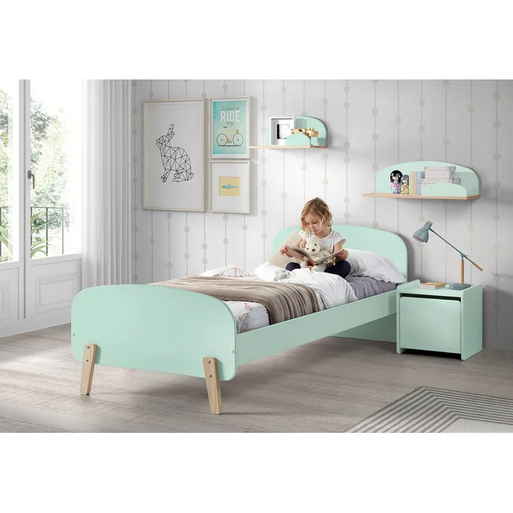Set Kiddy best. aus Einzelbett, Nachtkonsole, Wandregal 65 cm und Wandregal 45 cm