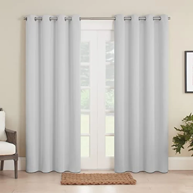 Eclipse Bradford Thermoisolierter Verdunkelungsvorhang mit Ösen, wasserdicht, für den Außenbereich oder Terrasse, 1 Panel, 132,1 x 213,4 cm, Silberweiß – Bild 2