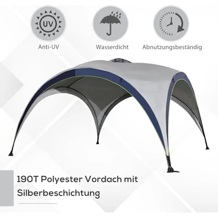 Outsunny Garten Pavillon, wetterfestes Gartenzelt mit Metallgestell, Sonnenschutz, Cremeweiß + Blau, 4 x 4 x 2,5 m – Bild 3