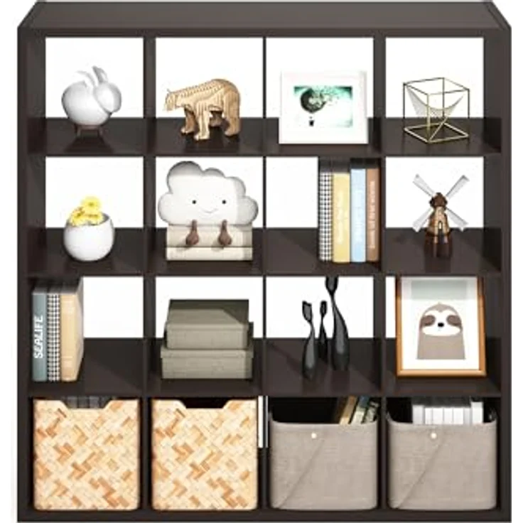 Furinno Simple Würfel-Aufbewahrungsorganizer, 16-Würfel Display-Regal, offenes Rückseitenregal, Aufbewahrungsregale, extra Dickes Gestell, Dunkle Eiche – Bild 5