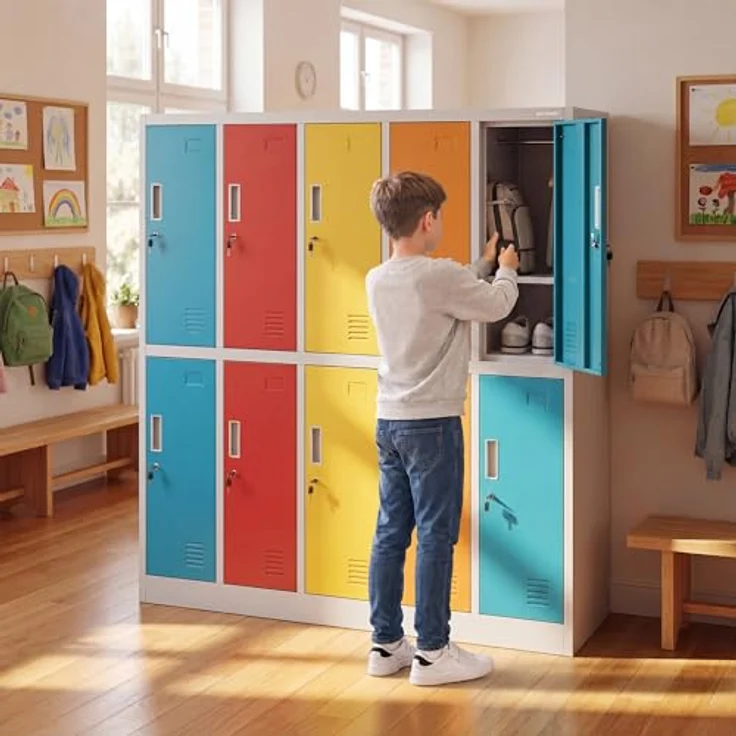 Jan Nowak Schließfachschrank Metall 10 Fächer Schulschrank 150x136x45 cm | Wertfachschrank, Garderobenschrank, Stahlspind abschließbar, pulverbeschichtet, für Schule, Kindergarten, Umkleide – Bild 2