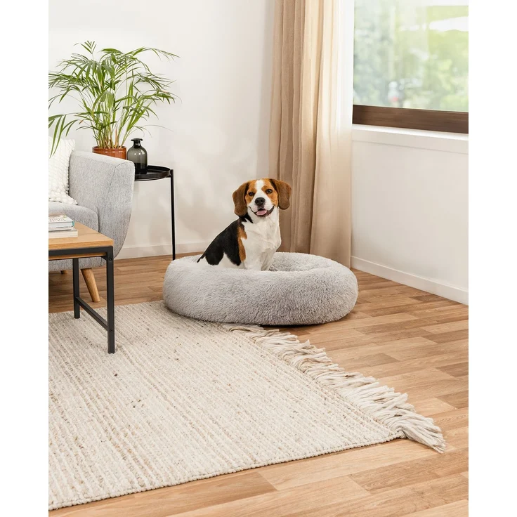 lionto Donut Hundebett, rundes Hundesofa mit Plüschbezug & Anti-Rutsch-Noppen, weich & gemütlich, 80 cm Durchmesser, hellgrau – Bild 2