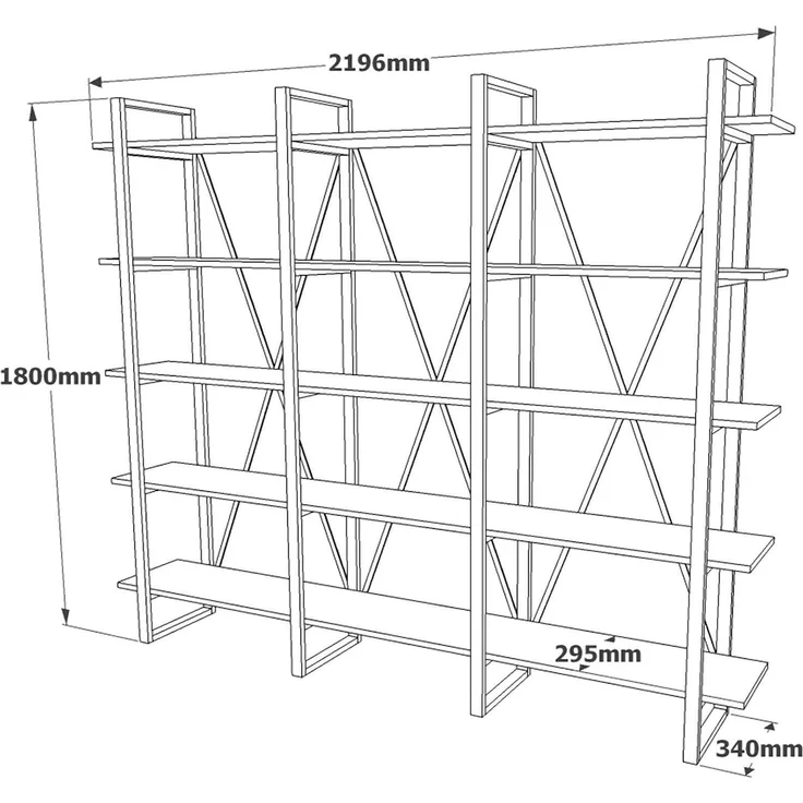 Dmora Bücherregal Albayt, Büroregal, Bücherregal, Bibliothek, 220 x 34 x 180 cm, Eiche – Bild 2