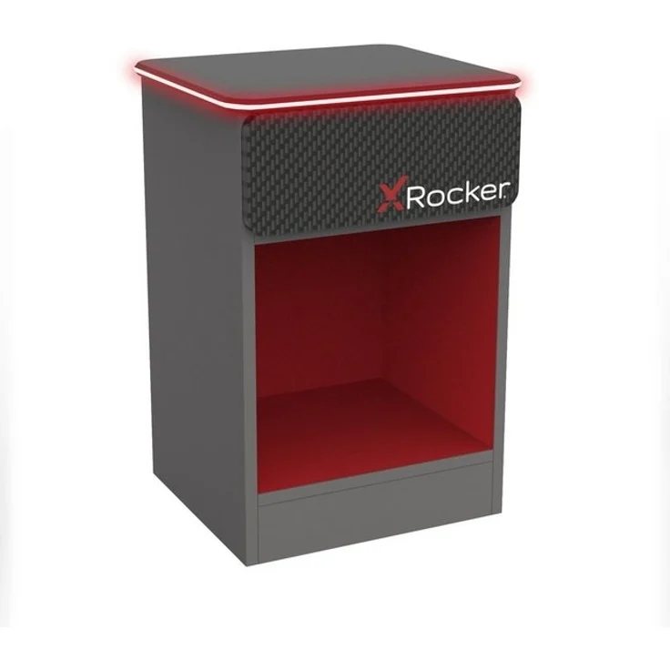 X Rocker Carbon-Tek Gaming Nachttisch mit LED-Beleuchtung & Wireless Charging Ladepad - grau/rot – Bild 4