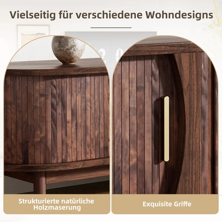 Merax 165cm brauner Lowboard-TV-Schrank, flacher brauner TV-Schrank mit Schiebetür, mit nach unten klappbarer Hohlschranktür, passend für TV-Ständer bis zu 65 Zoll, mit Stützbeinen – Bild 7