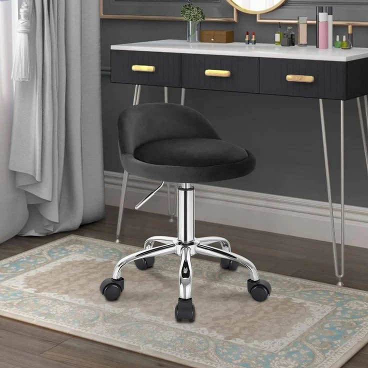 WOLTU Bürohocker mit Rollen, Drehhocker höhenverstellbar, Rollrocker mit niedriger Rückenlehne, Arbeitshocker Schwarz, Sitzhöhe 43-54,5 cm BS127sz – Bild 2
