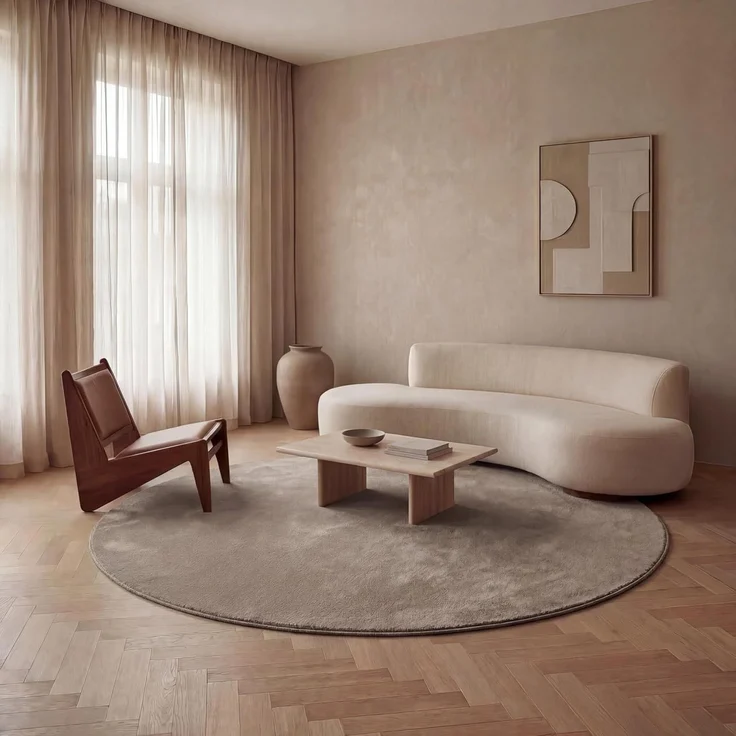 Fashion4Home Teppich Wohnzimmer – Einfarbig Teppich, Uni Teppich fürs Kinderzimmer, Schlafzimmer, Arbeitszimmer, Büro, Flur und Küche - Kurzflor Teppich Beige, Größe: 160 cm Rund