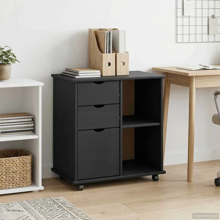 vidaXL Rollschrank MOSS 63,5 x 39 x 65,5 cm Massivholz Kiefer Schwarz 42028383 – Bild 3