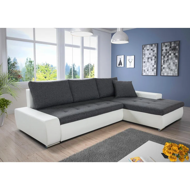 Ecksofa mit Schlaffunktion Faris - Couch mit Bettkasten, Big Sofa, Sofagarnitur, Couchgarniitur, Polsterecke (Weiß + Dunkelgrau (Madryt 120 + Inari 94), Ecksofa Rechts) – Bild 1