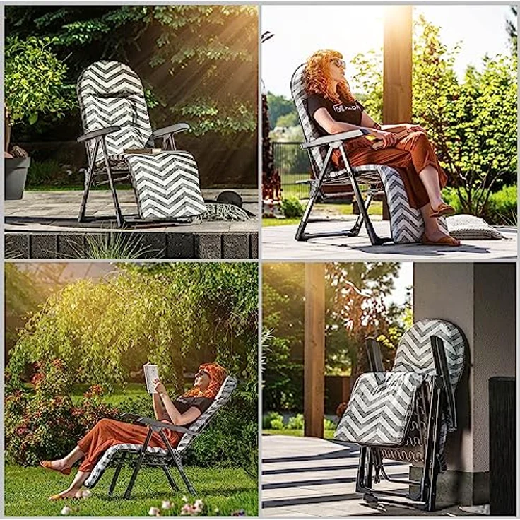 Kadax Gartenliegestuhl mit verstellbarer Lehne, Weiß-Grau, Metall, 58x147 cm, bis 110 kg Tragfähigkeit, inkl. Komfortkissen und Fußstütze – Bild 6