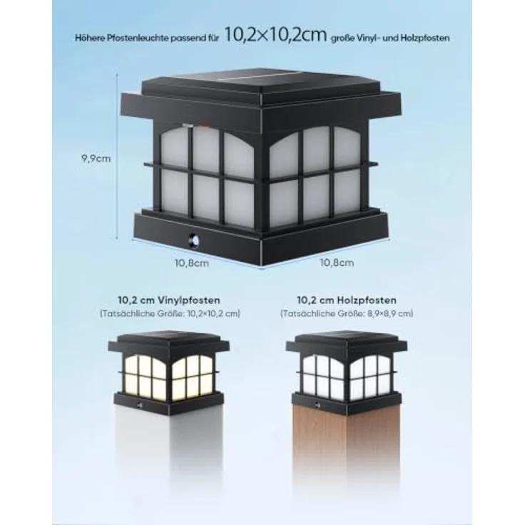 ROTTOGOON 8 Stück RGBCW Solar Pfostenleuchte, Solar Pfostenkappen 10x10 cm | 9 Farben 3 Modi, IP54 Wasserdicht, Holz/Vinyl Pfosten, Solarlampen Außen für Zaunpfosten Gärten Terrassen Veranden – Bild 5