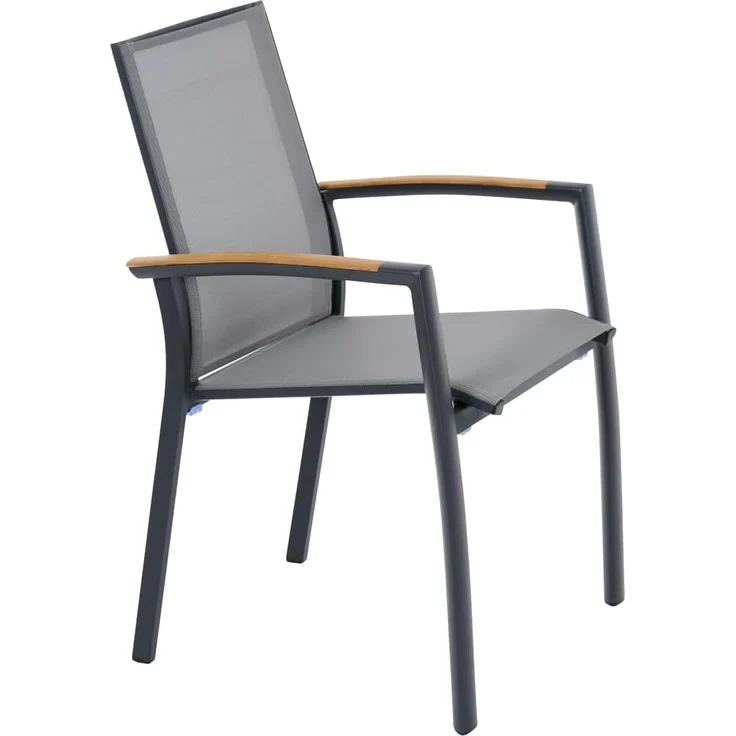 Siena Garden Velia Stapelsessel - Aluminium/Teak FSC & RANOTEX®, schwarz-grau, (T59632) – Bild 7