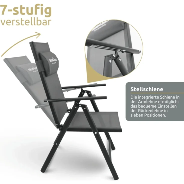 4er Set Gartenstuhl Hochlehner Verstellbar VOGT - Stahlgestell | Gartenstühle Klappbar mit Kopfkissen Campingstuhl Wetterfest Klappstuhl, Anthrazit – Bild 5