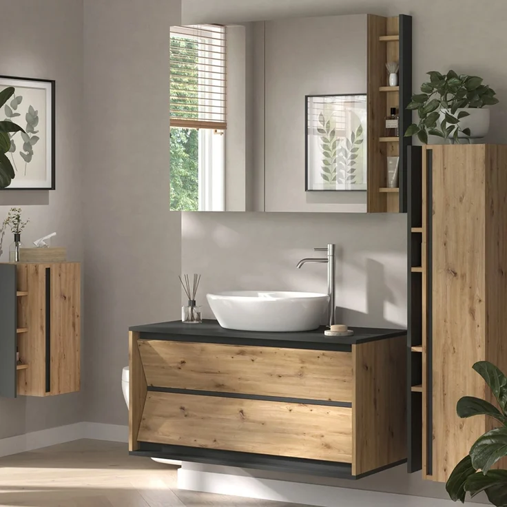 Badmöbel-Set Edelin Anthrazit/Artisan-Eiche 4-teilig Vicco – Bild 5
