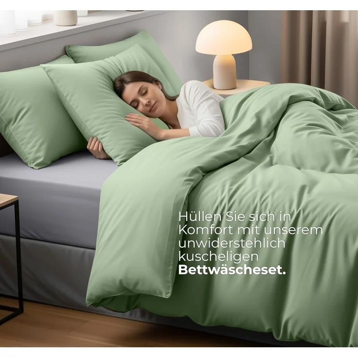 Utopia Bedding Bettwäsche 135x200 Set - Mikrofaser Bettbezug 135x200 cm + 1 Kissenbezug 80x80 cm - Salbeigrün – Bild 3