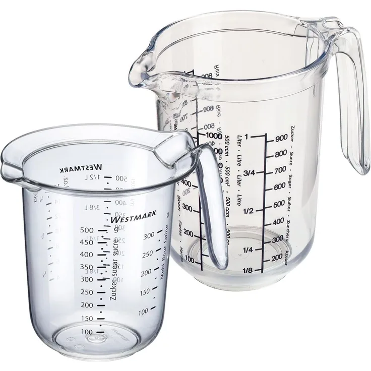 WESTMARK Messbecher Set 2tlg, Messkannen 0,5 l und 1 l, mehrsprachige Messskalen, Gerda, SAN