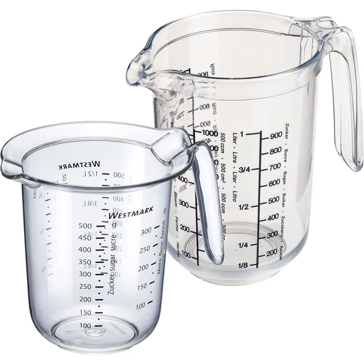 WESTMARK Messbecher Set 2tlg, Messkannen 0,5 l und 1 l, mehrsprachige Messskalen, Gerda, SAN – Bild 1
