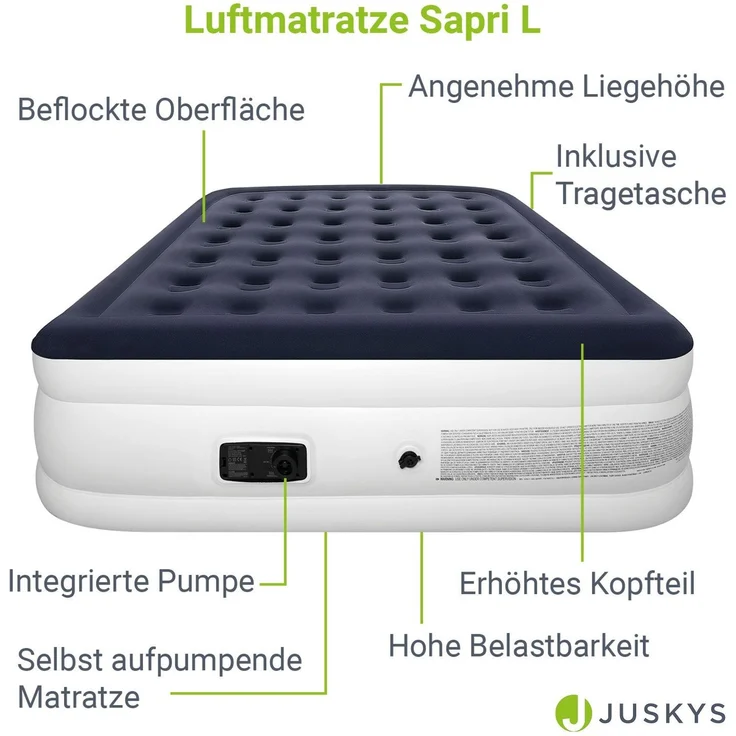 Juskys Luftmatratze selbstaufblasend mit integrierter Pumpe, PVC blau / weiß, 203 x 152 x 47 cm – Bild 2