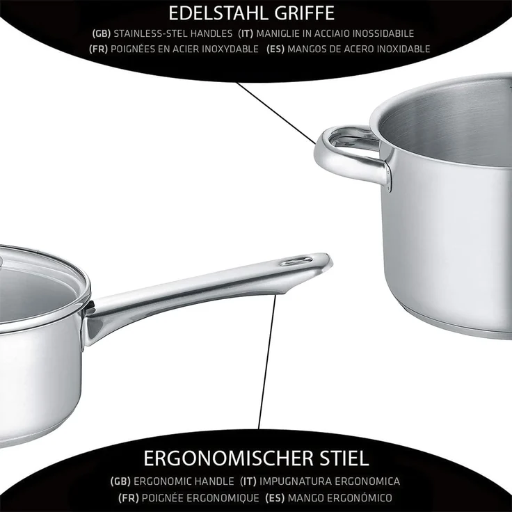 Berndes New Roma Kochtopfset 4-tlg, Töpfe, Stieltopf, Edelstahl, Silber, 059030 – Bild 3