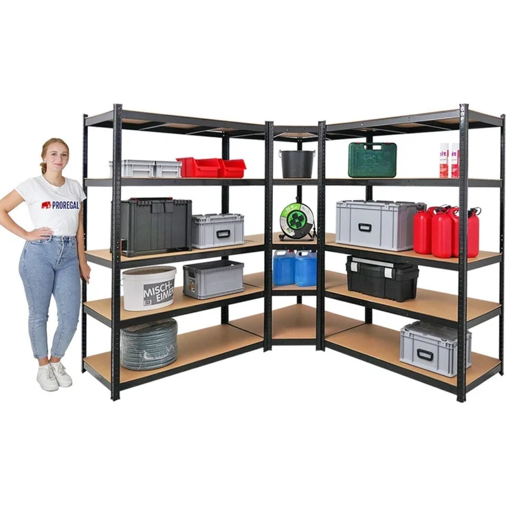 PROREGAL Mega Deal Eckregal Ragnar 1x: 180 x 90 x 60 cm | Taurus 2X: 180 x 120 x 60 cm Schwarz Fachlast 175kg, Kellerregal, Steckregal, Garagenregal, Lagerregal – Bild 3