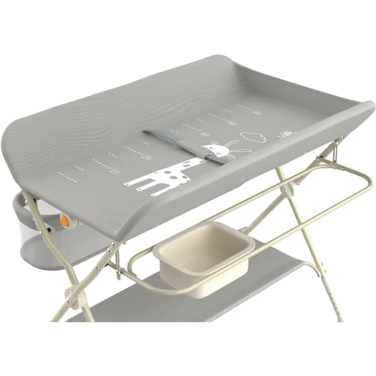 Wickeltisch, zusammenklappbar, mit Aufbewahrungskorb, Struktur aus Eisen, max. Belastung 25 kg, für Neugeborene, ergonomisches Design, Wickeltisch, 75 x 68 x 83–91 cm (A) Grau – Bild 2