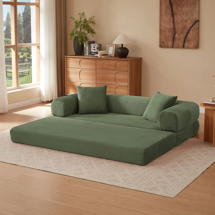 Rahmenloses Tatami-Bodensofa mit Bettfunktion, faltbare Schlafcouch für Wohnzimmer, Schlafzimmer und Apartments, Grün – Bild 5