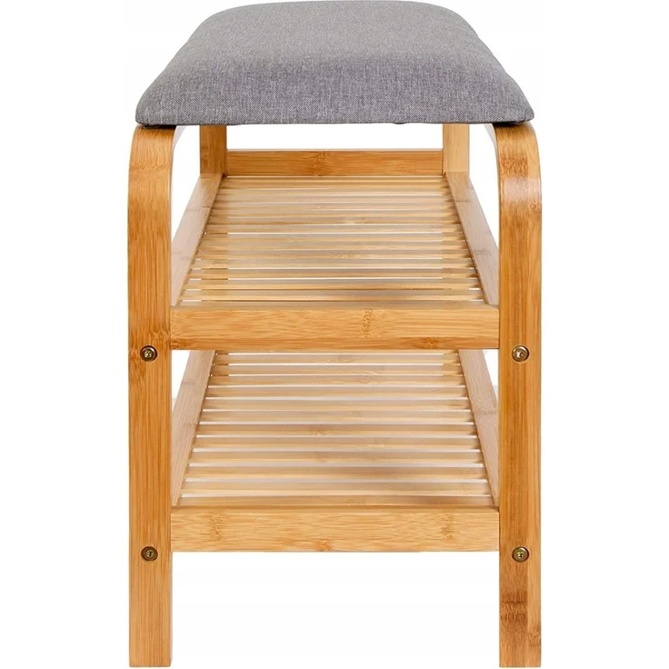 AD. CON Bambus Schuhregal, Schuhregal aus Bambus mit Sitzbank, Schuhbank mit Sitzkissen, Sitzbank 70x30x46 cm Grau – Bild 3