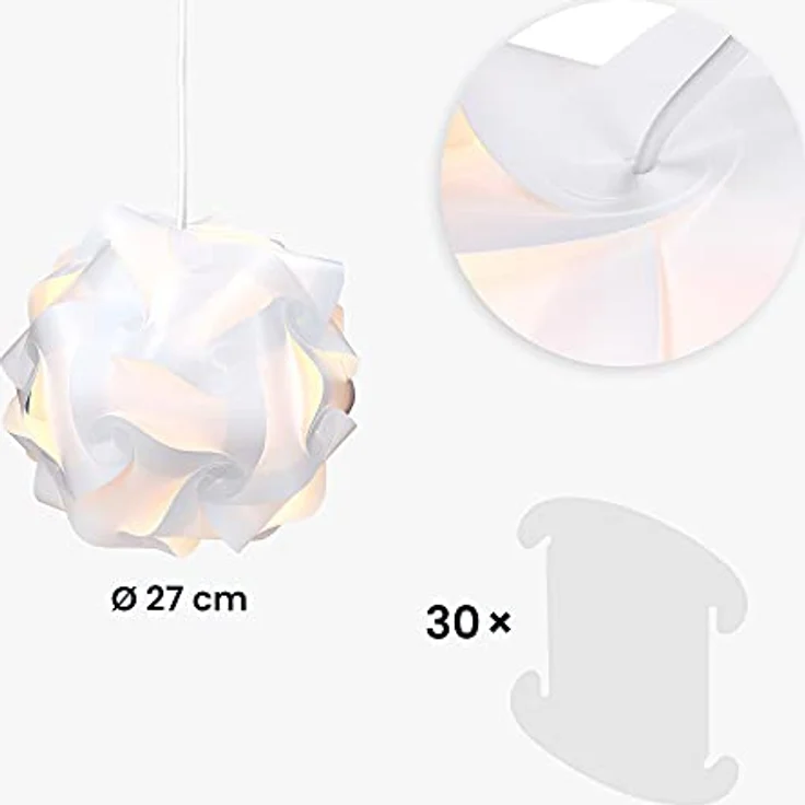 kwmobile DIY Puzzle Lampe, Deckenlampe Pendelleuchte mit 30 Lampenteilen, min. 15 Designs, Ø 27 cm, Größe M, in Weiß – Bild 5