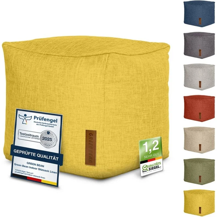 Green Bean Pouf Cube Linen (Indoor Sitzhocker Sitzkissen Fußhocker Relax-Sessel, Made in Germany), die ideale Ergänzung zum Sitzsack – Bild 1
