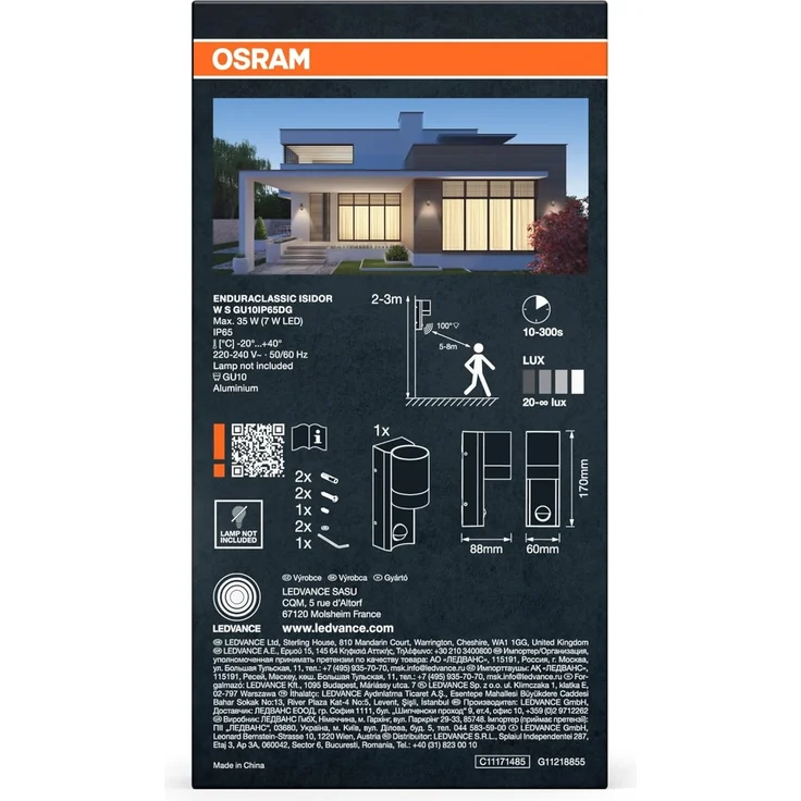 Osram ENDURA CLASSIC ISIDOR W S Außenleuchte, Wandleuchte, GU10, dunkelgrau, Aluminium, einfache Installation, indirekte Beleuchtung, IP65 Schutzklasse, Tageslichtsensor, Bewegungsmelder – Bild 4