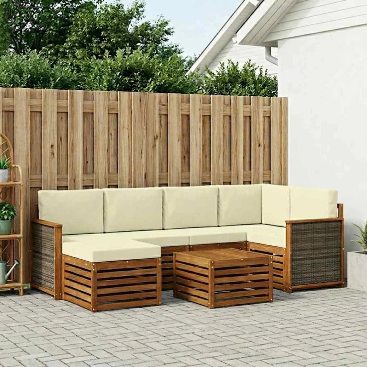 vidaXL Outdoor-Sofagarnitur 7 stk. 5-Sitzer Natur und Creme 3384586 – Bild 1