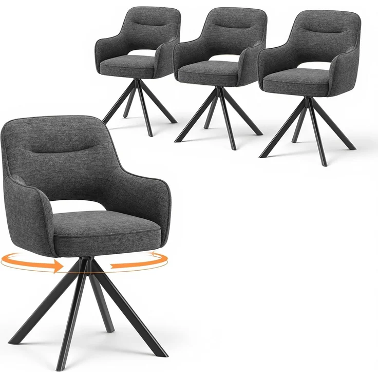 COLAMY Drehbare Esszimmerstühle 4er Set mit Armlehnen, Drehbare Polsterstühle für Küche & Esszimmer aus weichem Florstoff mit Metallgestell und Rückenlehne, für Esszimmer, Küche, Büro,Grau – Bild 1