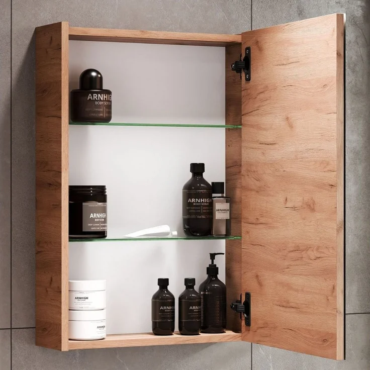 Planetmöbel Badezimmerspiegelschrank Spiegelschrank 50cm Gold Eiche – Bild 3