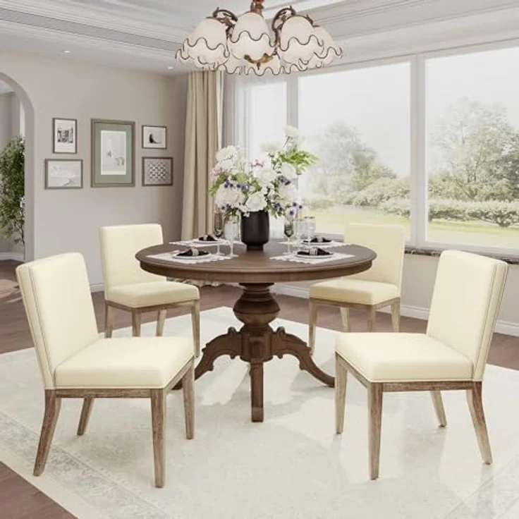 COLAMY Esszimmerstühle 4er Set, Moderne Esszimmerstühle mit Stoffbezug, Küchenstühle im Landhausstil für Restaurant und Wohnzimmer, Beige – Bild 2